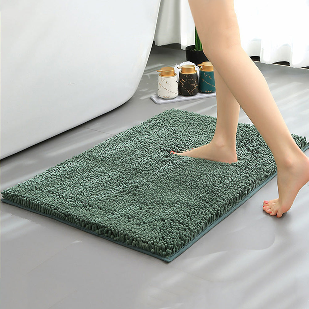 Soft Absorbent Chenille Bath Rug Quick Dry Bath Mat for Bathroom Floor Home Decor Green