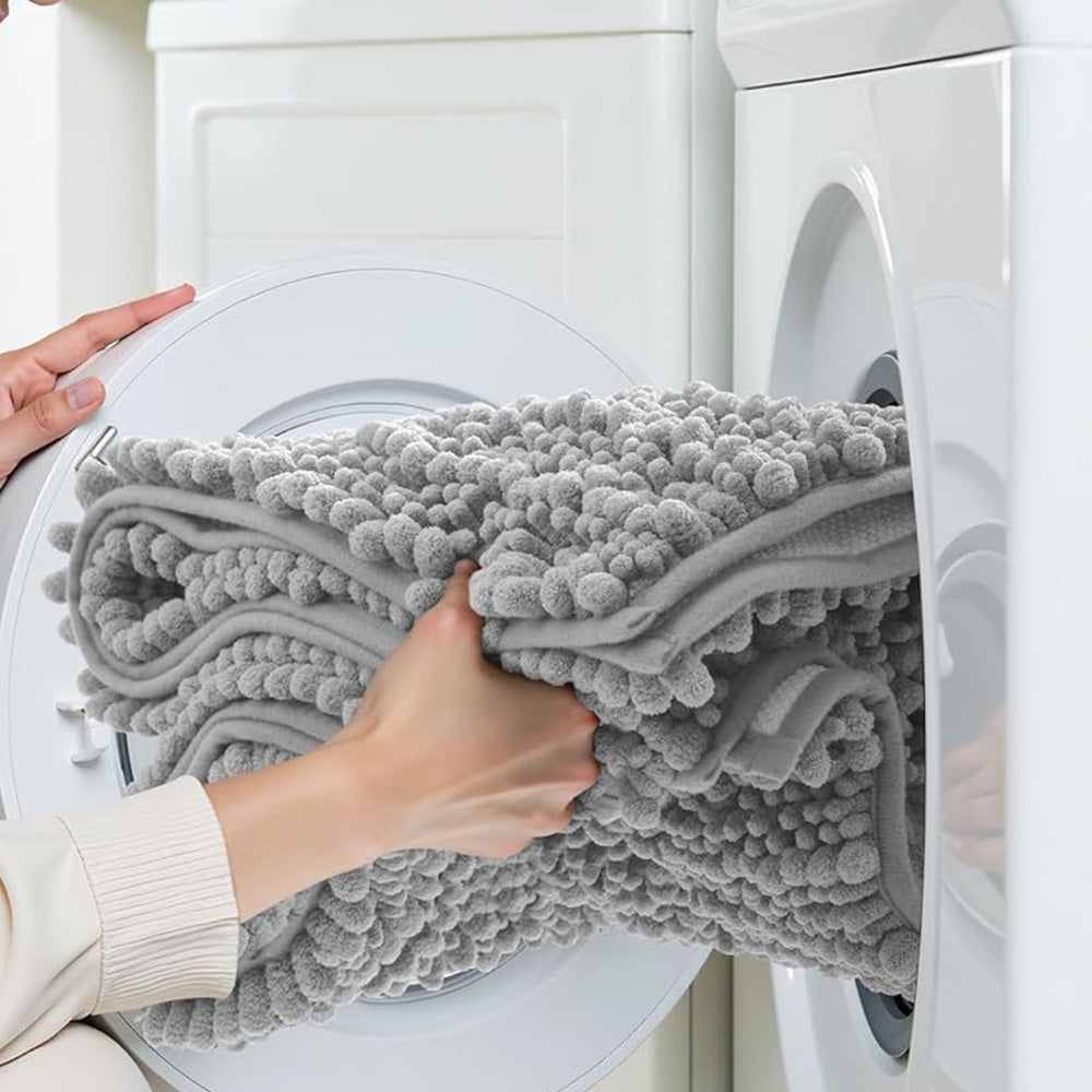 Chenille Fabric Bathroom Rugs Mat With Non Slip Rubber Backing Home Decor Accessories-Dark Grey