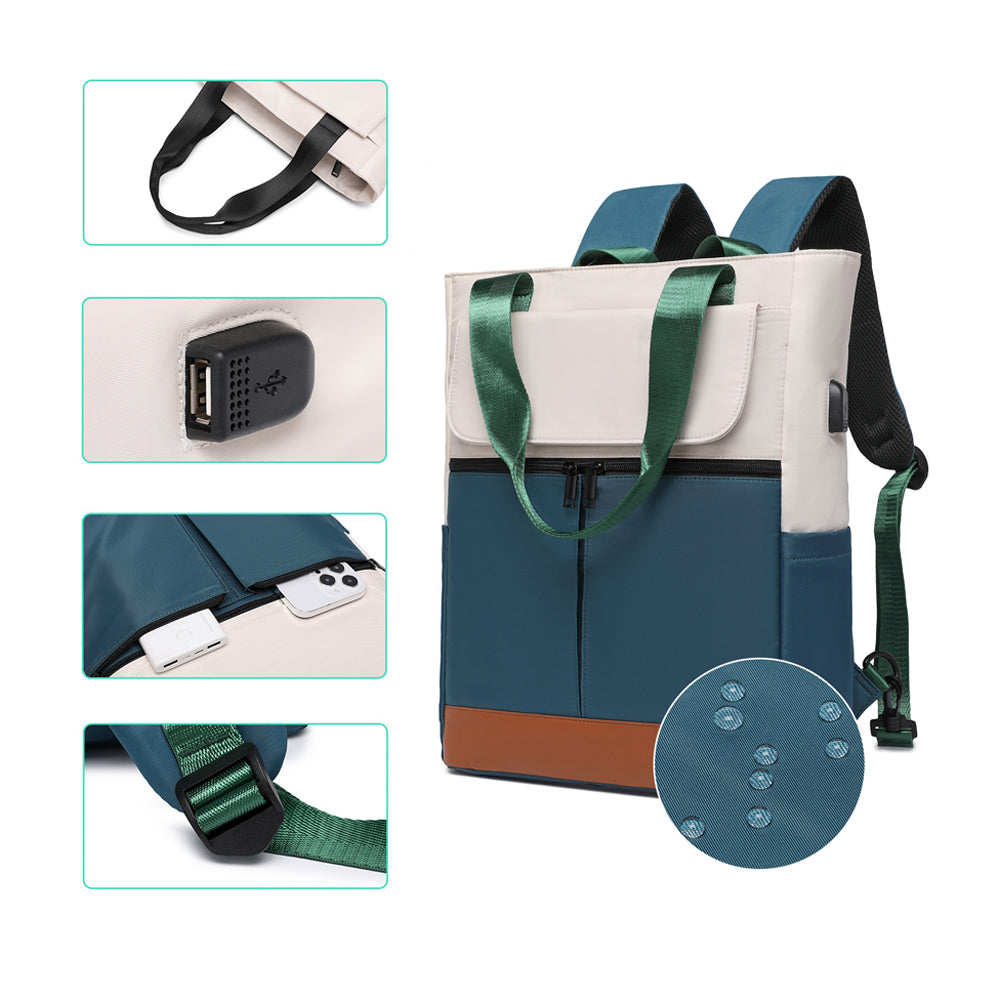2-in-1 Laptop Tote Backpack Convertible Daypack with USB Charging Port for Work Travel Green