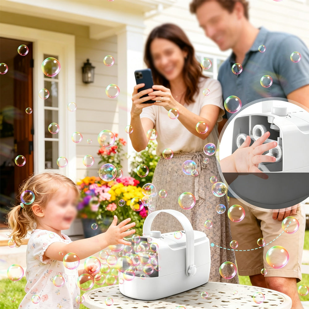Portable Electric Bubble Machine Party Bubble Blower - White