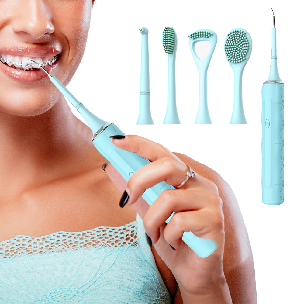 4-in-1 Electric Teeth Whitening Brush Calculus Remover Oral Care Tool Set Toothbrush -Blue