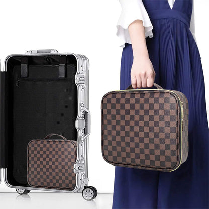 Checkered Travel Makeup Bag Adjustable Partition Cosmetic & Toiletry Organizer