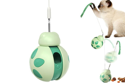 Interactive Cat Toys Tumbler Ladybug with Teaser Wand Cat Treat Dispenser Toy -Green