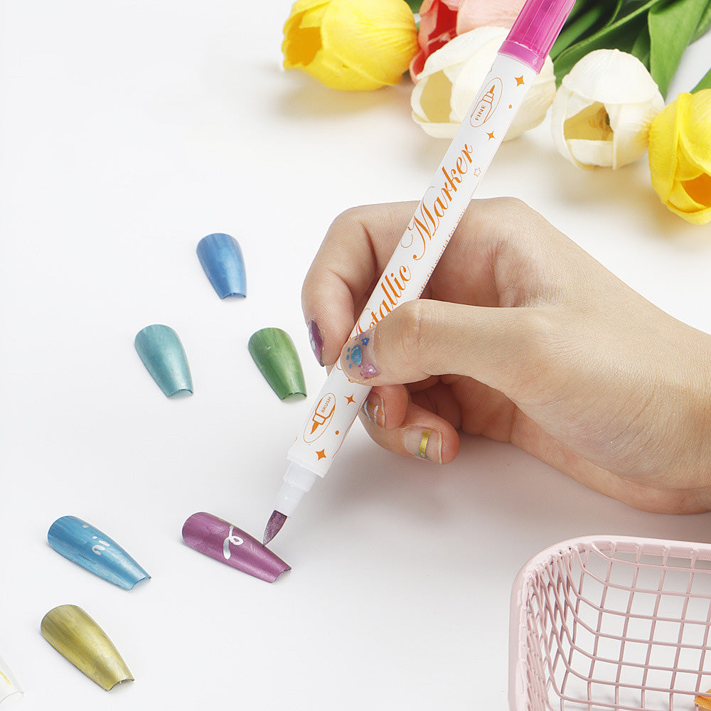 12 Colors DIY Nail Art Pens Set Dual Heads Nail Polish Pens Acrylic Paint Markers For Nail Art