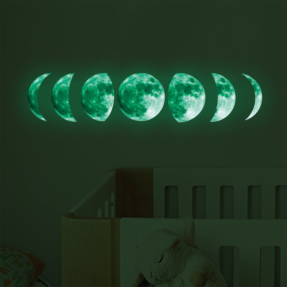 Set of Glow in The Dark Moon Wall Decals Luminous Space Planet Moon Phases Wall Sticker -Green