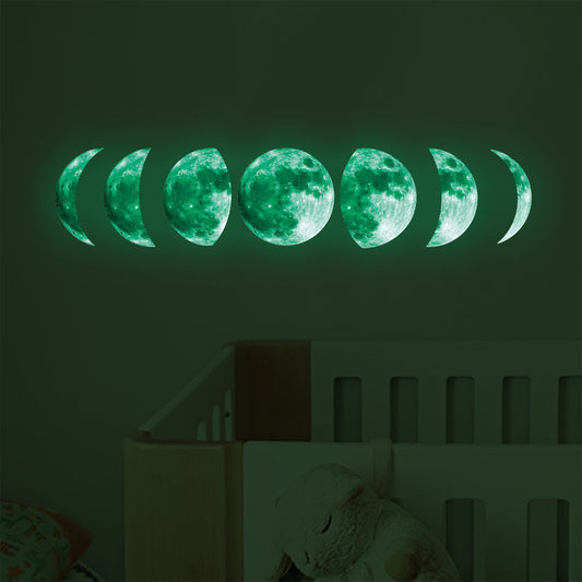 Set of Glow in The Dark Moon Wall Decals Luminous Space Planet Moon Phases Wall Sticker -Green