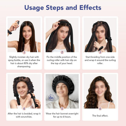 Heatless Curls Overnight 2 Sizes of Soft Hair Rollers with Scrunchies and Clips-Black