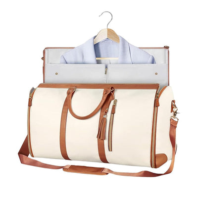 Water-Resistant Garment Duffle Bag Duffle Bag PU Leather Travel Bag -Beige