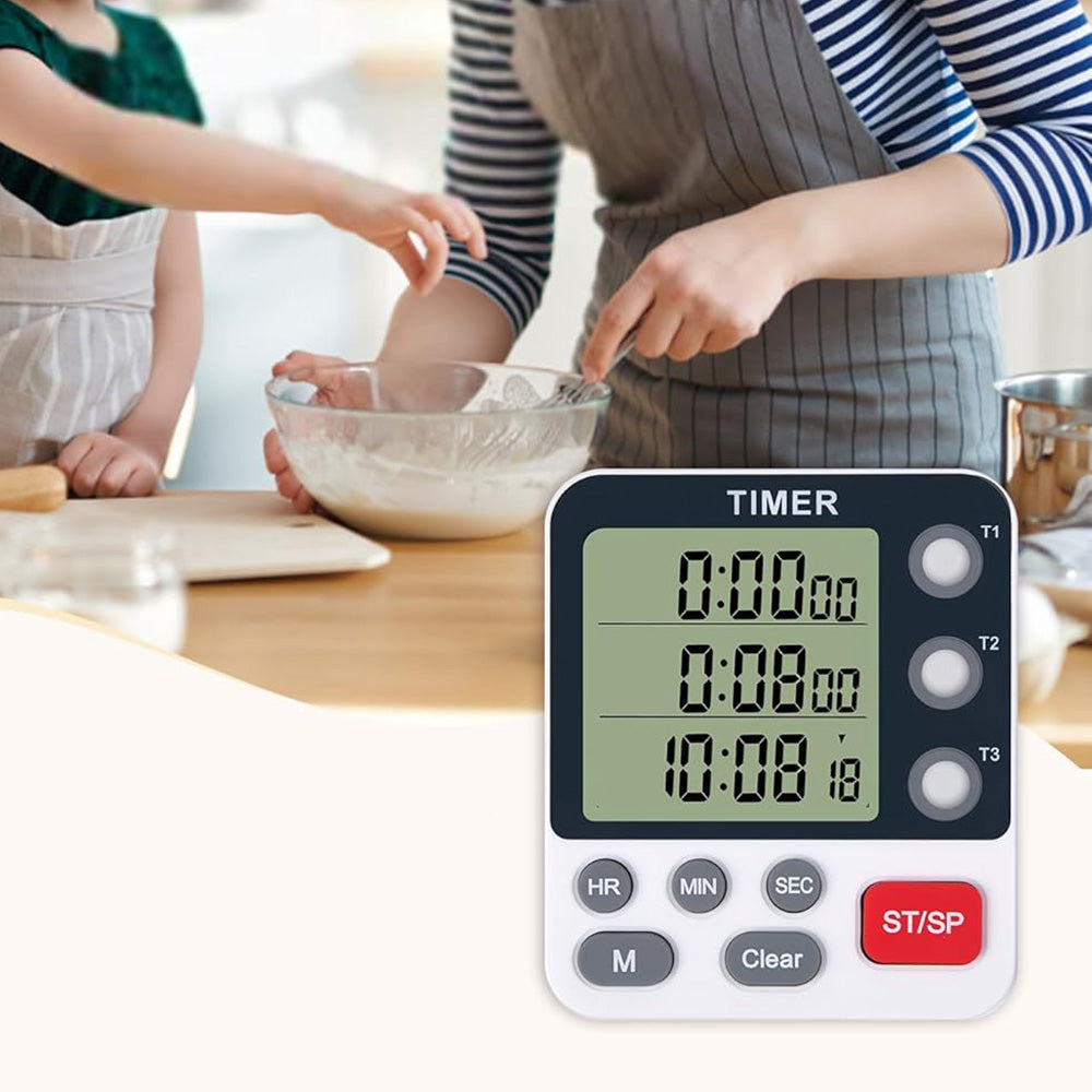 3-Channel Digital Kitchen Timer with Large Display & Loud Alarm