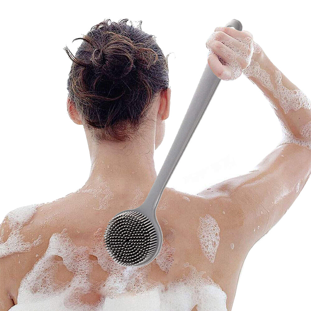 Long Handle Bath Shower Brush Silicone Body Brush Back Scrubber Gray