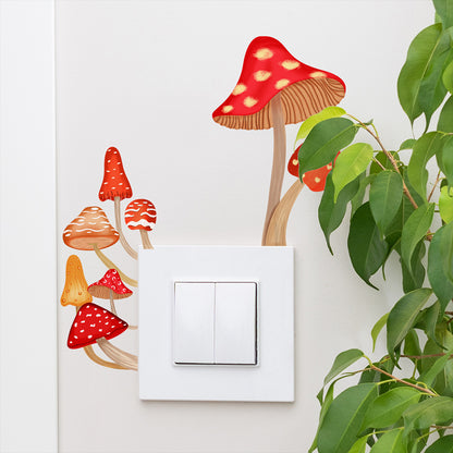 2Pcs Glow in The Dark Mushroom Wall Sticker Luminous Mushroom Light Switch Decals -Red