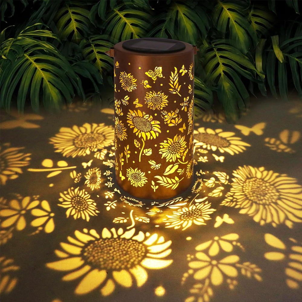 Sunflower Solar Lantern with Butterfly Cutout Light Projection - Mixed Color
