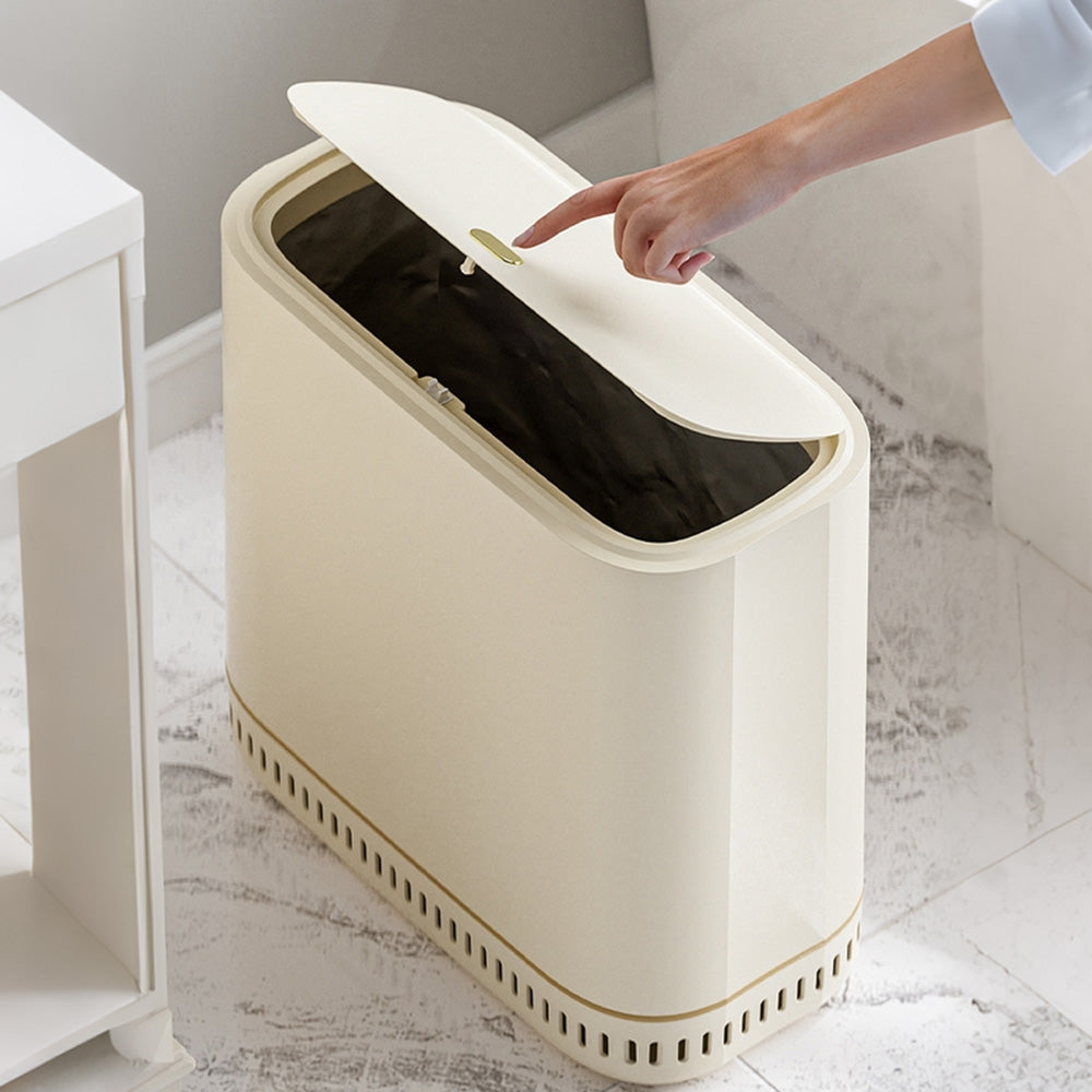Self-Adsorption Rubbish Bin with Lid Trash Can Trash Bin Beige