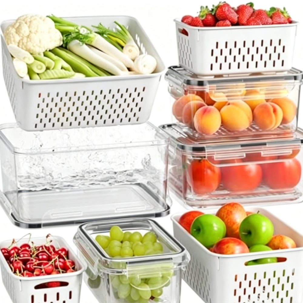 4Piece PP Produce Storage Containers with Drain Baskets