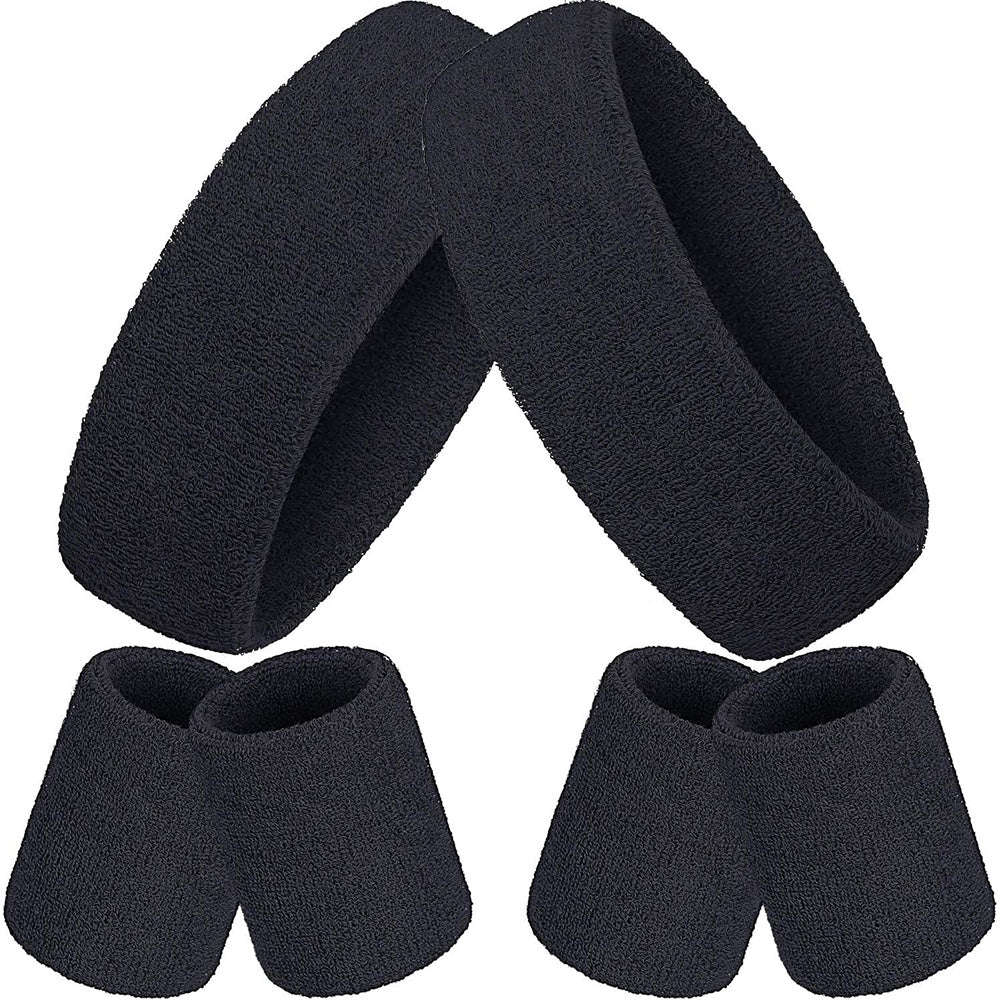 6Pcs Set Sweatbands Sports Headband Wristbands for Sport Tennis Badminton Yoga Black