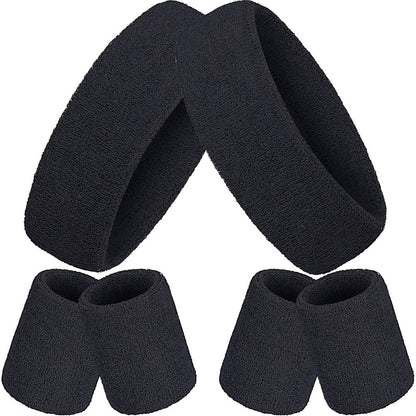 6Pcs Set Sweatbands Sports Headband Wristbands for Sport Tennis Badminton Yoga Black