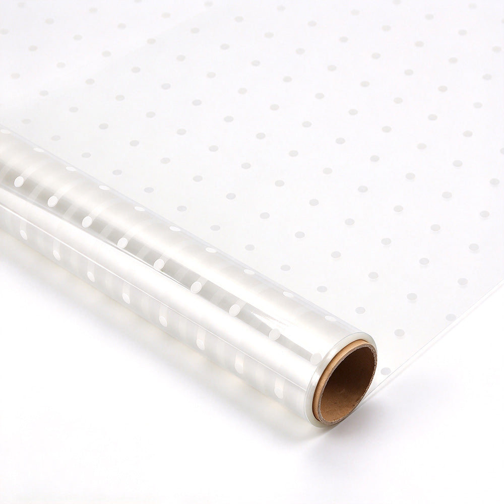 Clear Waterproof OPP Flower Bouquet Wrapping Paper Rolls - White Polka Dots