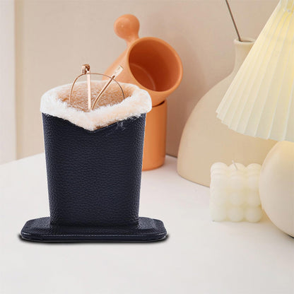Soft Plush Lined Eyeglasses Desk Holder PU Leather Glasses Display Stand With Base-Black