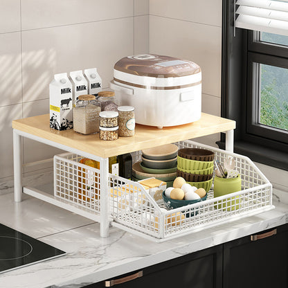Kitchen Countertop Riser Metal Storage Rack with Pull Out Drawer Organizer White