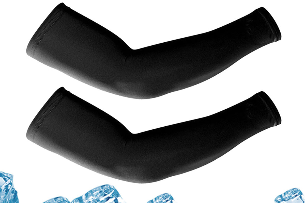 3 Pair 40cm Straight Nylon Spandex Cooling Arm Sleeves - Black