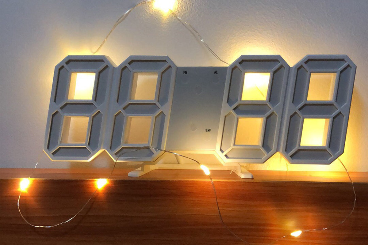 3D LED Digital Wall Clock Alarm Clocks With APP Control For Bedroom-White