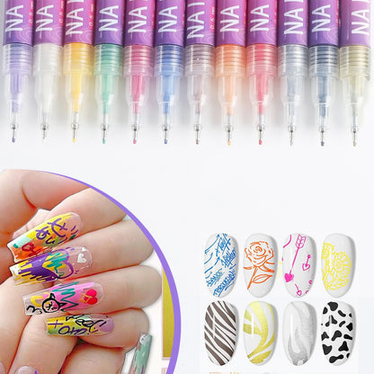 12-Color DIY Nail Art Paint Pen Set Nail Dotting & Drawing Pens for Manicure