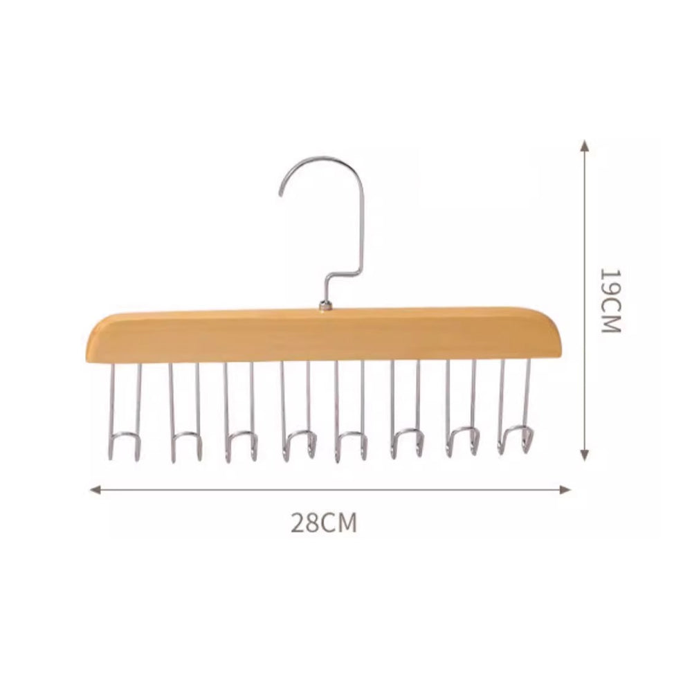Set of 2Pcs Multi-Hook Bra Hanger Scarf Belt Organizer Space Saving Hangers Wood Color