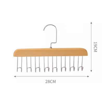 Set of 2Pcs Multi-Hook Bra Hanger Scarf Belt Organizer Space Saving Hangers Wood Color