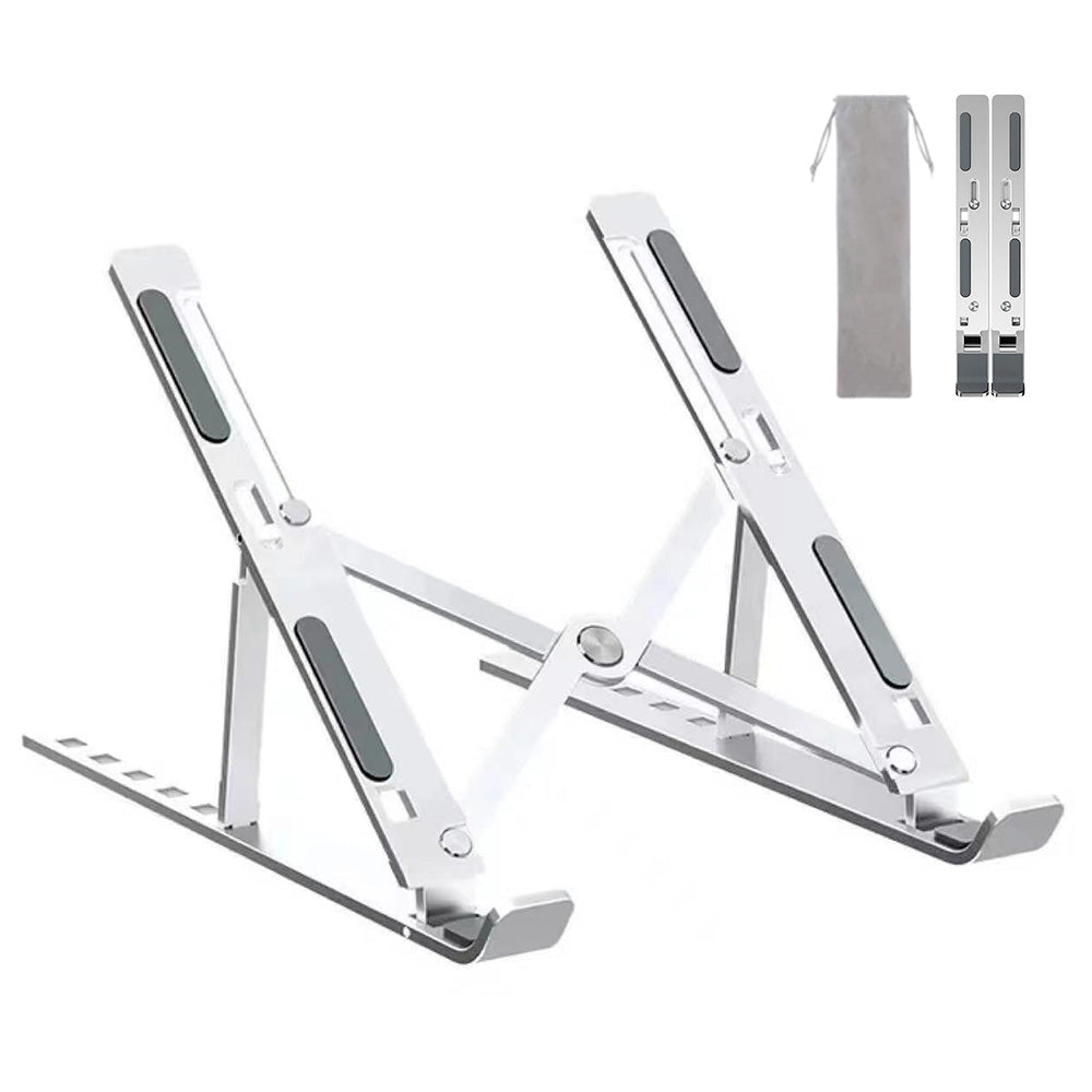 Foldable Aluminum Laptop Tablet Stand with 6 Height Levels- Silver