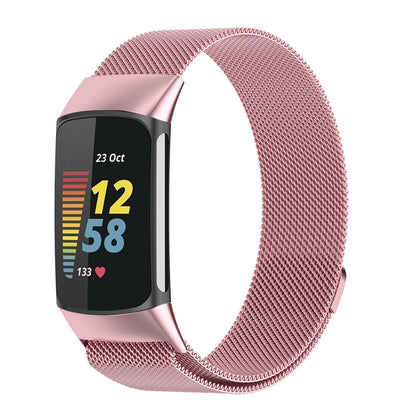 For Fitbit Charge 5 Replacement Stainless Steel Magnet Strap Milanese Band Pink