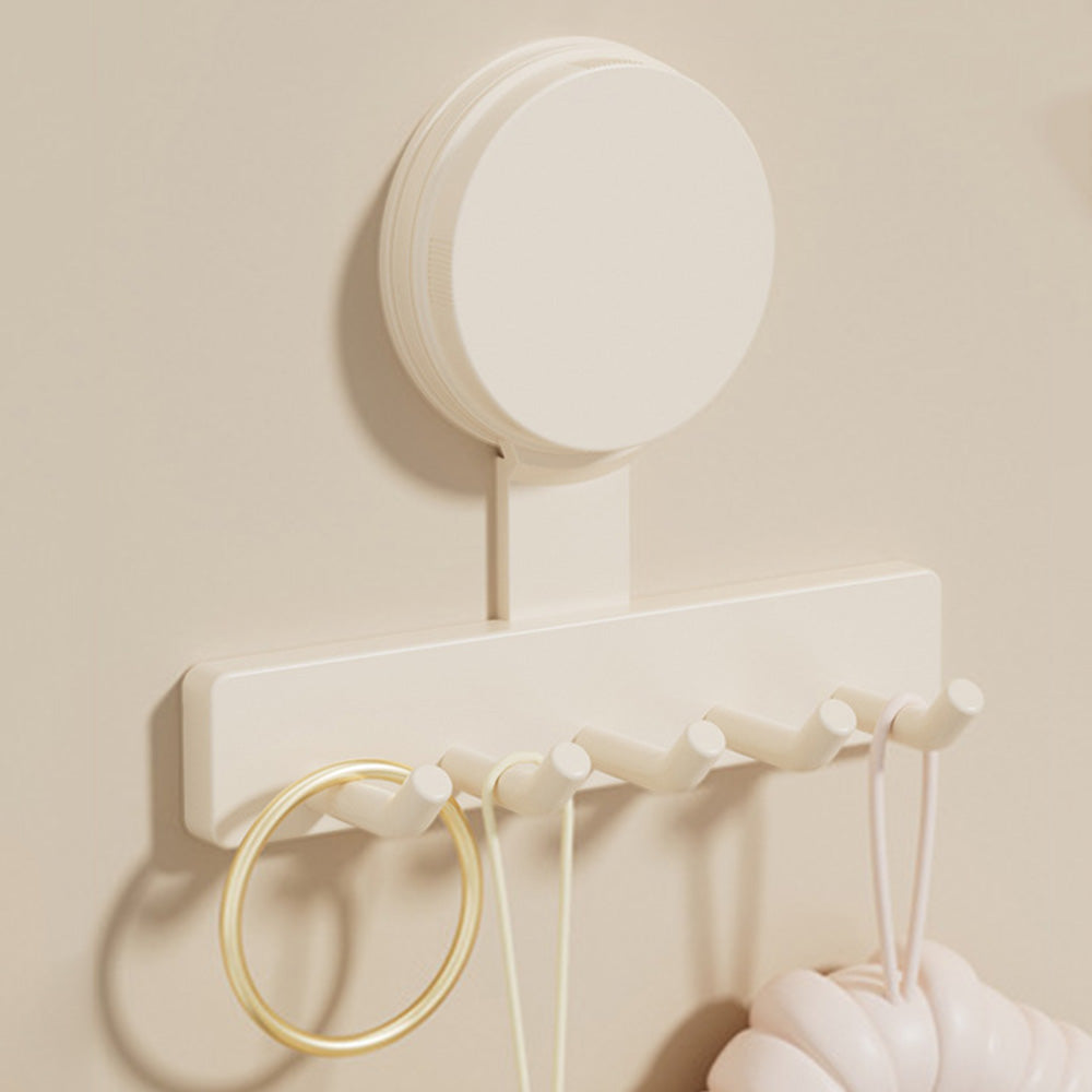 5 Hook Suction Cup Towel Rack Wall Mounted No Drill Bathroom Holder for Shower-White