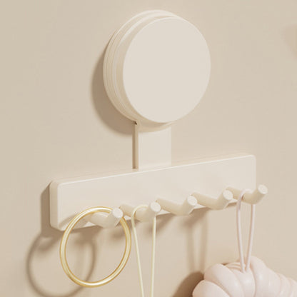 5 Hook Suction Cup Towel Rack Wall Mounted No Drill Bathroom Holder for Shower-White