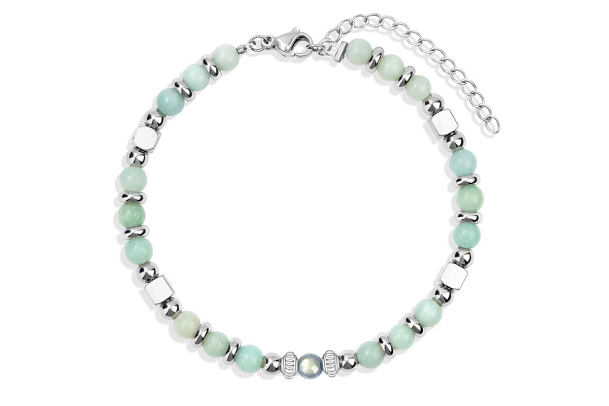Gift for Women Moonstone Bracelet Amazonite Jasper Stainless Steel Bracelet -Best Friend