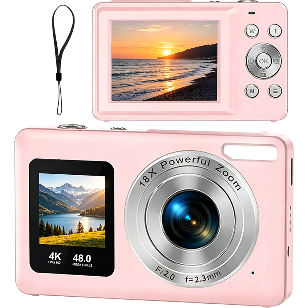 4K Digital Camera Dual Screen Selfie Camera for Vlogging - Pink
