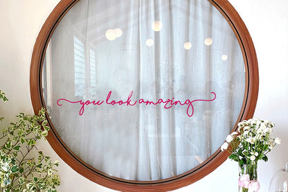 2Pcs You Look Amazing Mirror Decal Vinyl Decal Mirror Bathroom Wall Decals Decor-Rose Red