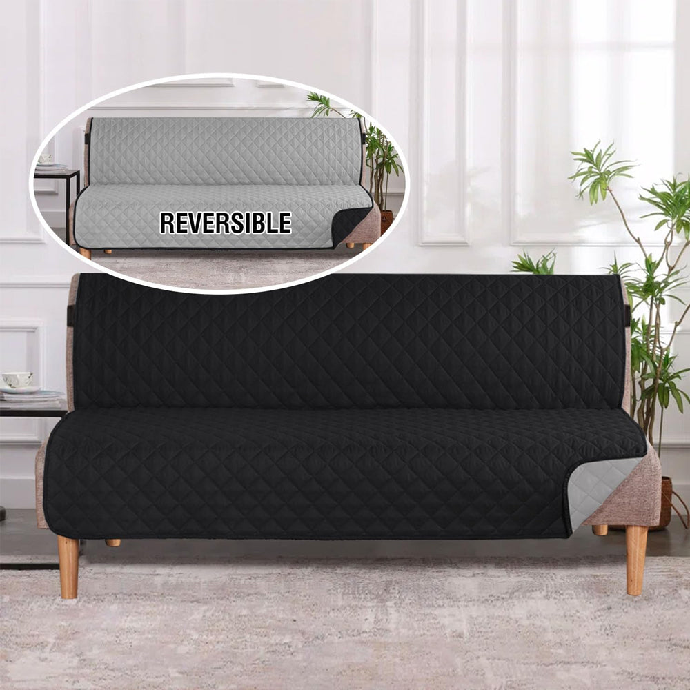 Reversible Futon Sofa Slipcover Armless Sofa Cover Water Resistant Furniture Protector with Elastic Strap Black