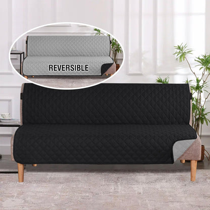 Reversible Futon Sofa Slipcover Armless Sofa Cover Water Resistant Furniture Protector with Elastic Strap Black