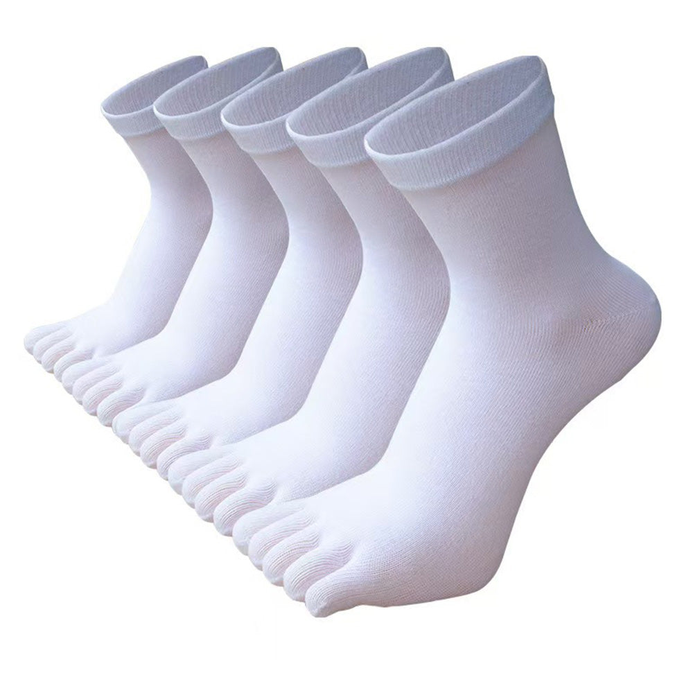 5 Piece Mens Breathable Five Toe Socks - White