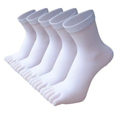 5 Piece Mens Breathable Five Toe Socks - White