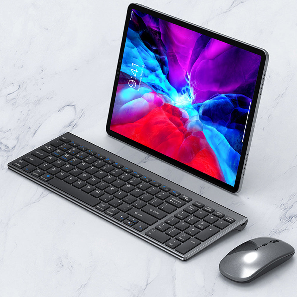 Rechargeable Bluetooth Wireless Keyboard and Mouse Set with Triple Modes for Multi-Device