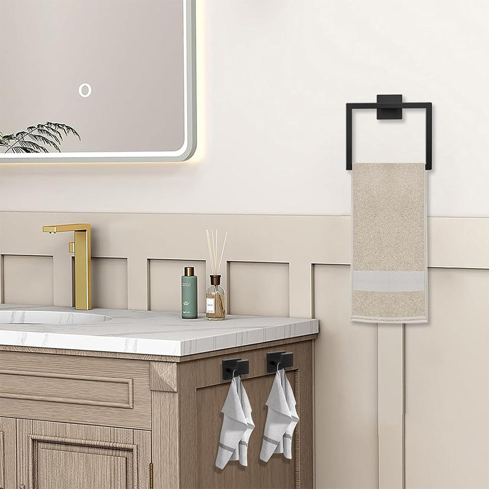 5Pcs Bathroom Towel Bar Set 40cm Stainless Steel Wall Mount Black