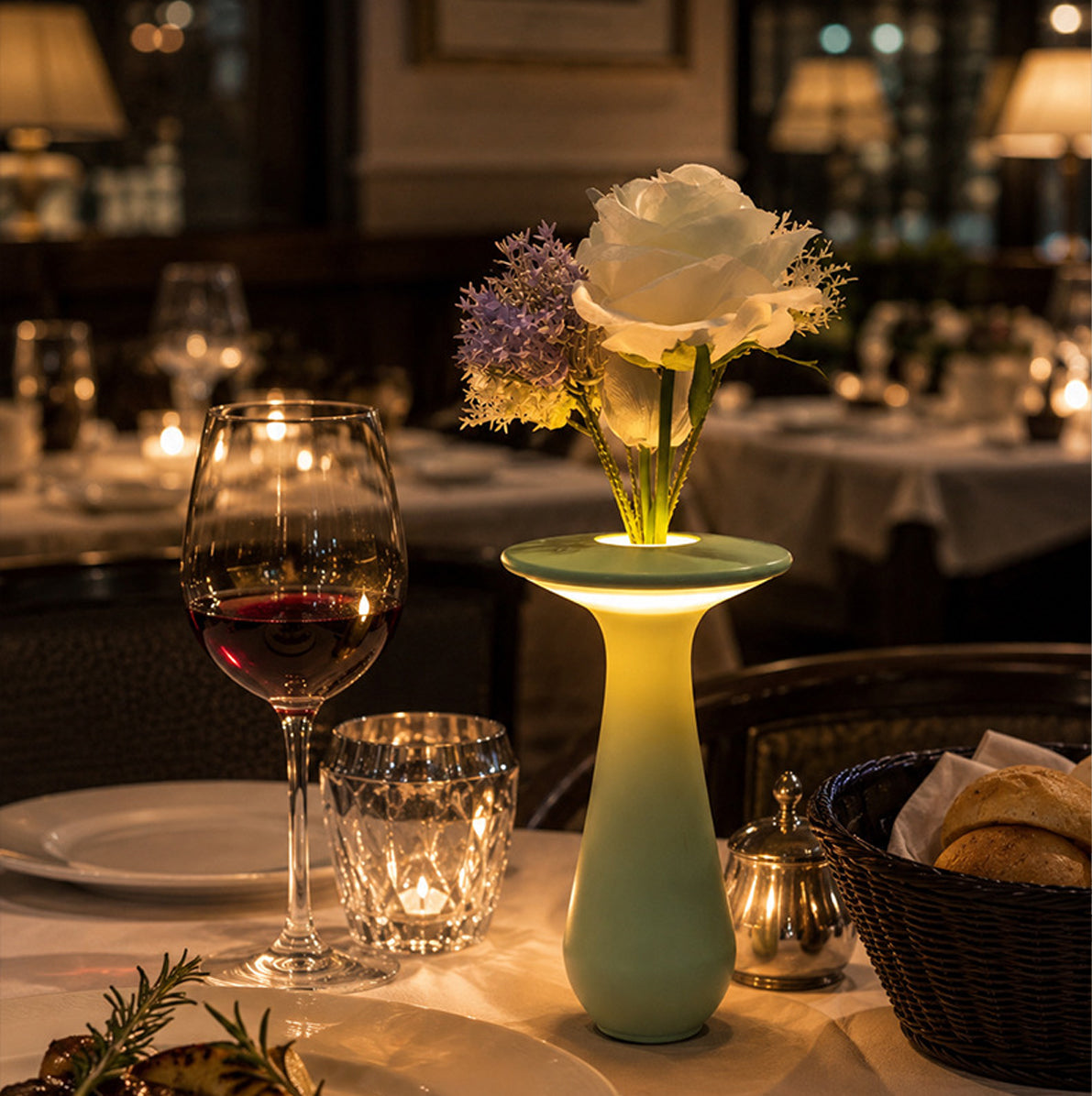 Rechargeable Vase Table Night Light with Warm Dimmable Glow - Green