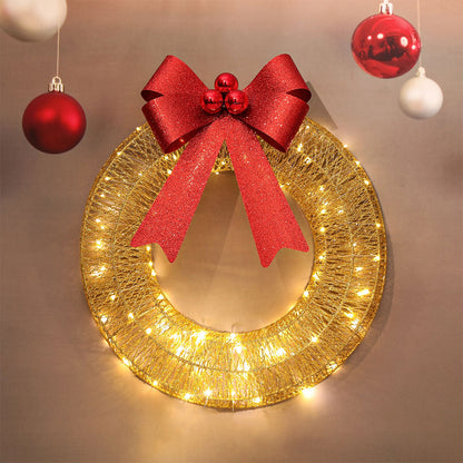 Outdoor Christmas Wreath LED Metal Holiday Garland for Home Exterior Decor-Gold