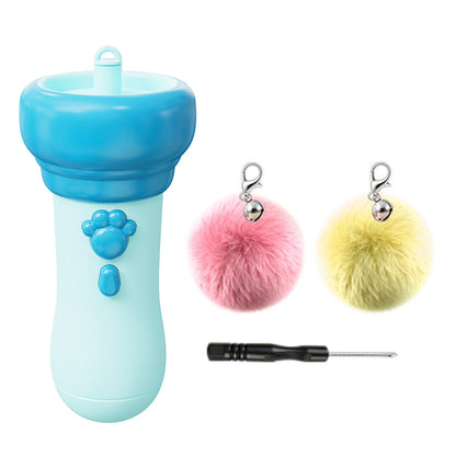 Cat Teaser Launcher with Retractable Cord and 2 Plush Balls - Blue