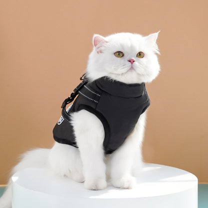 Pet Winter Jacket Padded Adjustable Warm Coats with Zipper (Black)