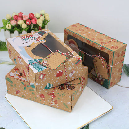 12Pcs Set Christmas Cookie Boxes with Clear Window Kraft Paper Candy Boxes