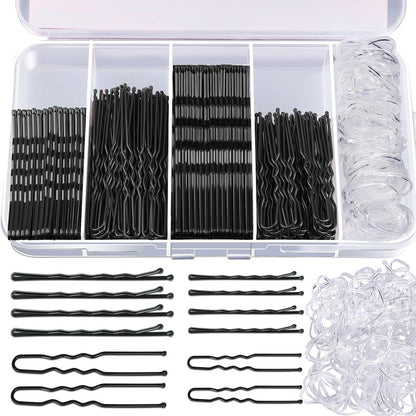 Hair Pins Set with Storage Box Bobby Pins & U Shaped Hair Clips Kit for Bun Updo Styling-Black