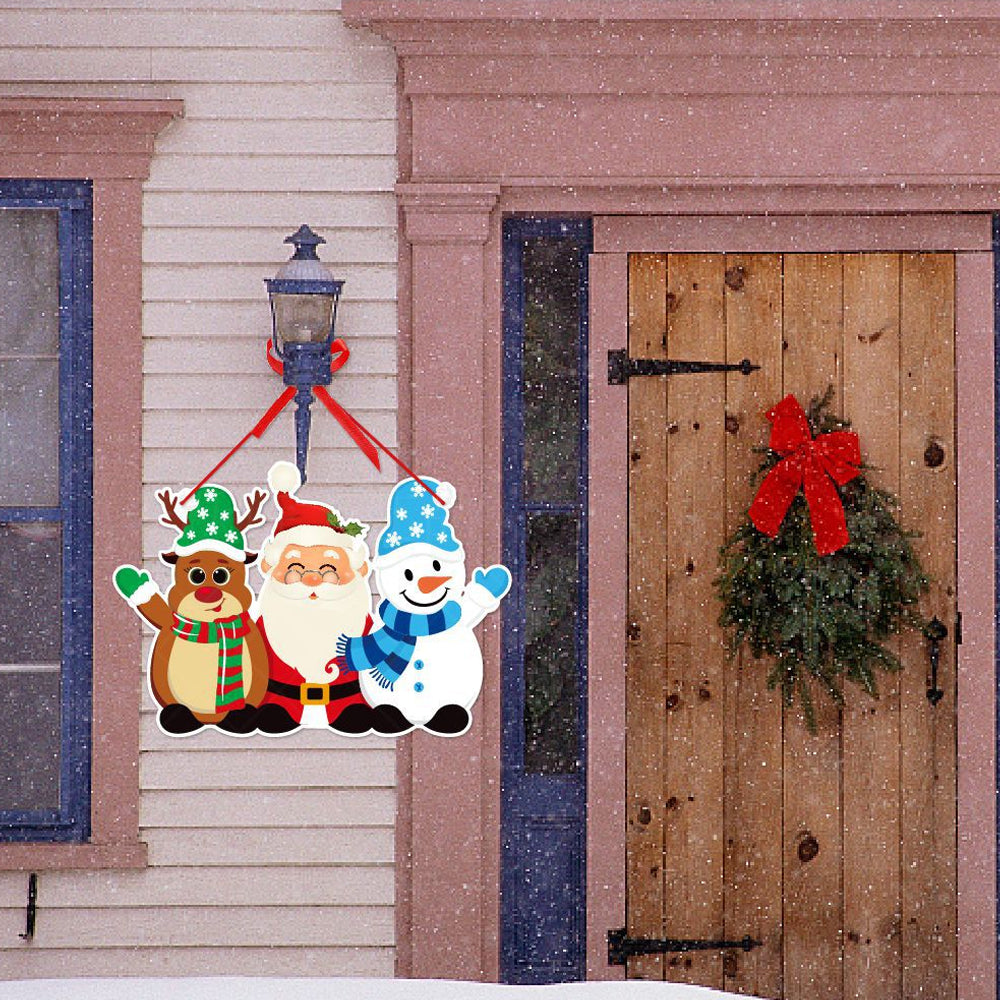 Christmas Hanging Door Sign Welcome Sign for Front Door Xmas Party Decorations Style 3