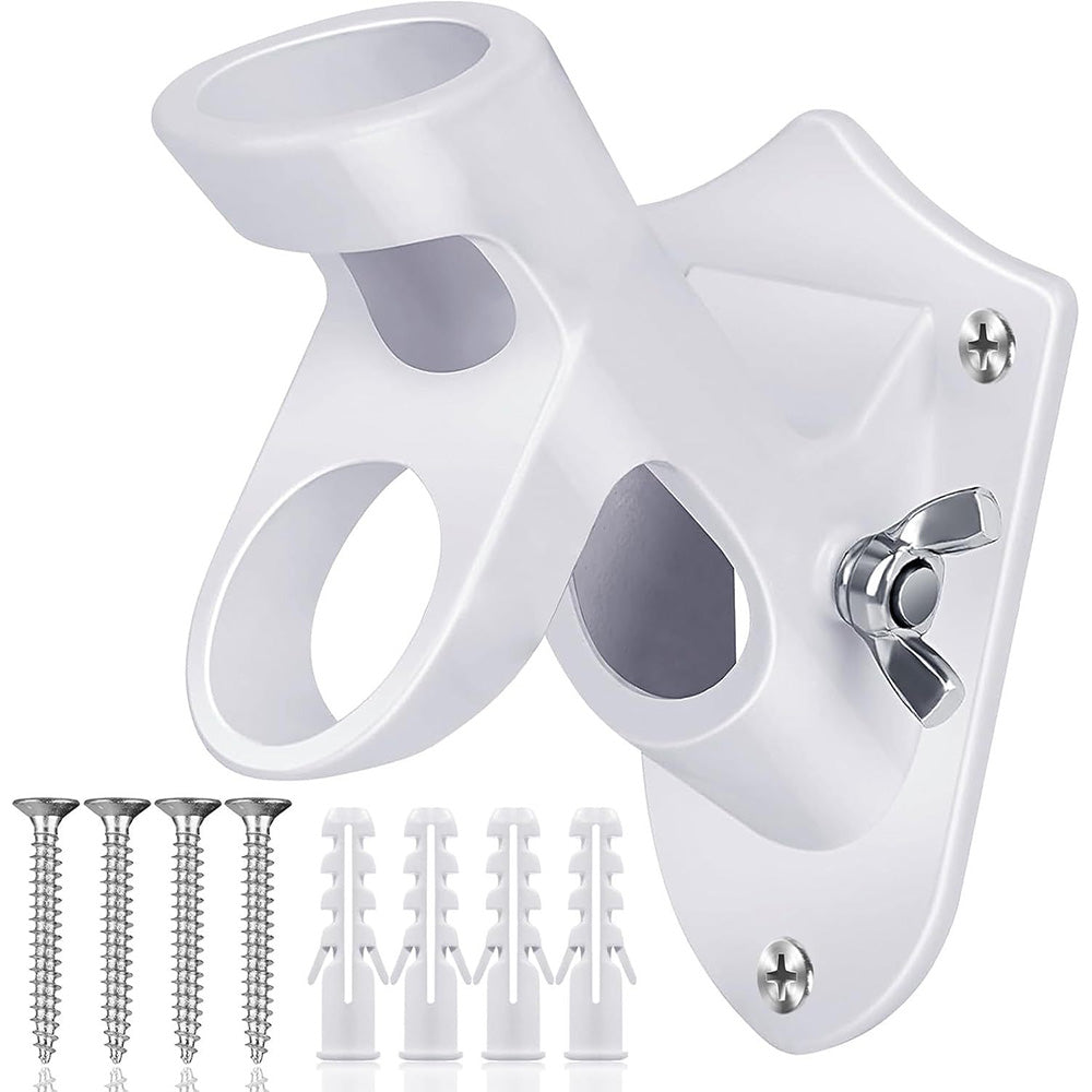 Dual Hole Adjustable Aluminum Flag Pole Wall Mount Holder - White
