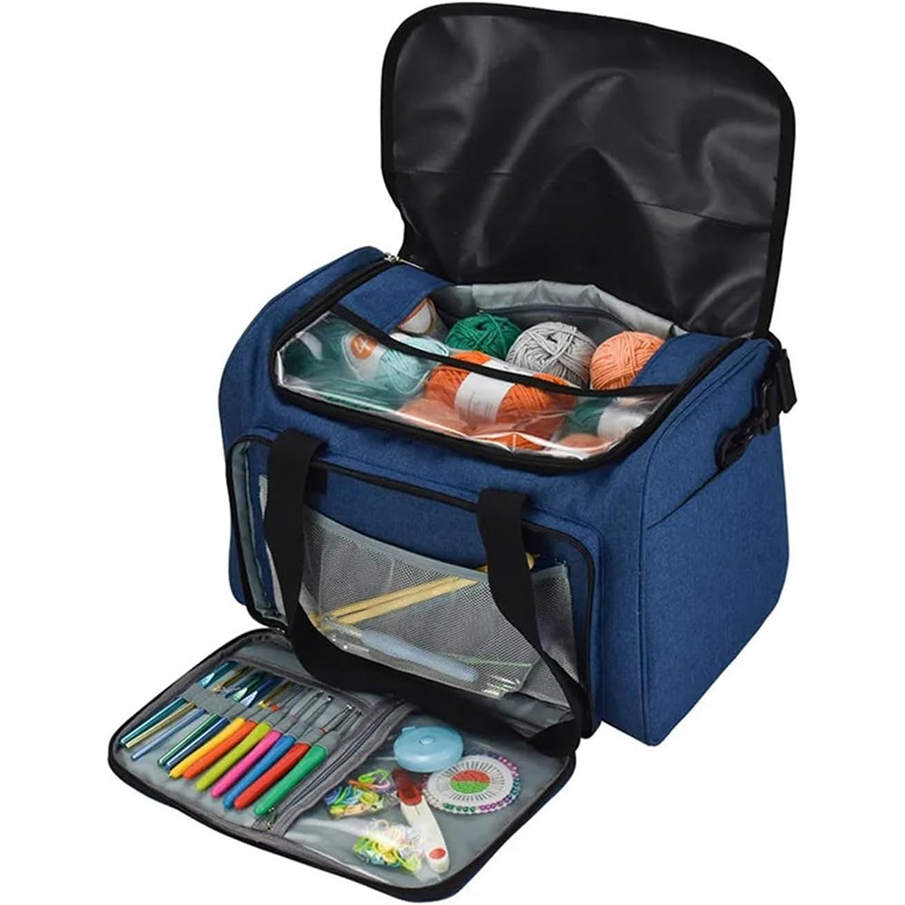 Knitting Storage Bag Wool Tote Crichet Hook Needles Accessories Organizer-Blue